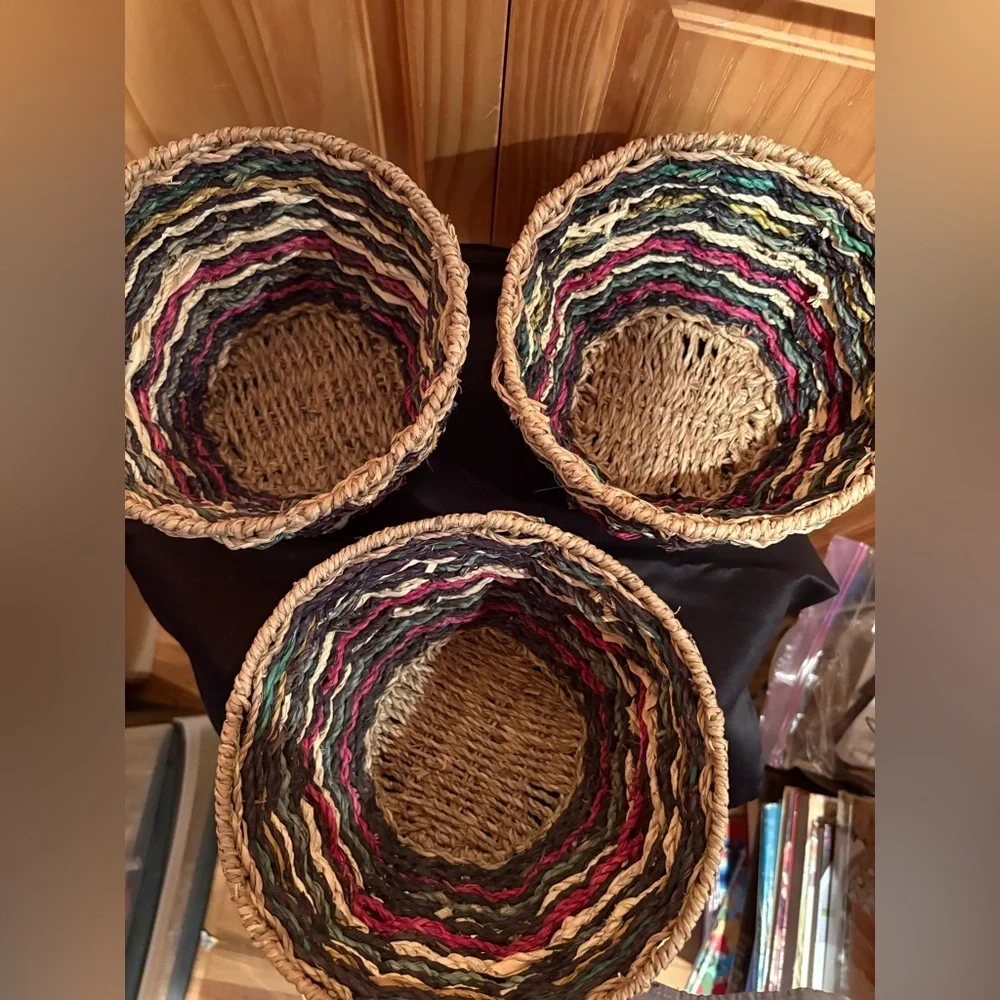 Home Zone Multi-Color Seagrass crafted Decor Basket (set of 3)